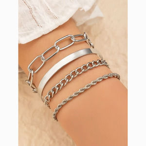 3/$30 Silver Link Rope Chain 4 Bracelet Set